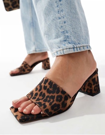 Hundred mid block heeled mules in leopard