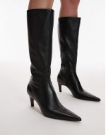 Sutton premium leather knee high heeled boots in black