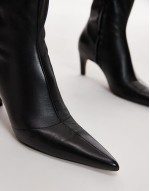 Sutton premium leather knee high heeled boots in black