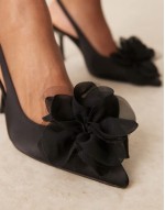 Sunrise corsage slingback mid heeled shoes in black