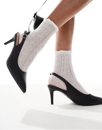 PU slingback heeled shoe in black snake