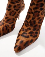 Replay leather pointed toe mid-heel boots in leopard pony