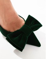 Wide Fit Sapphire bow detail mid heeled shoes in green