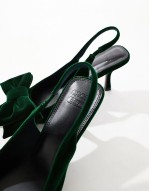 Wide Fit Sapphire bow detail mid heeled shoes in green