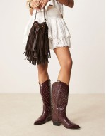 studded western knee boots in burgundy