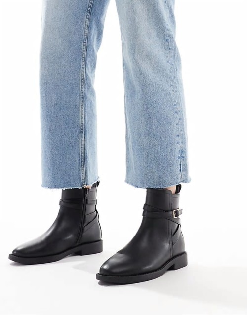 Wide Fit Aria flat chelsea boots with buckle detail in black