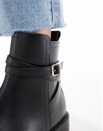 Wide Fit Aria flat chelsea boots with buckle detail in black