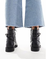 Wide Fit Aria flat chelsea boots with buckle detail in black