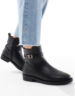 Wide Fit Aria flat chelsea boots with buckle detail in black