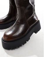 Carmen chunky flat knee boots in brown