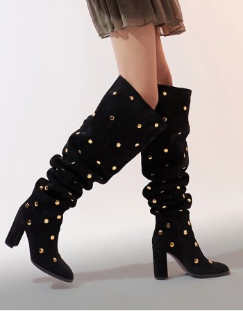 King premium suede over the knee boots with gold studs in black