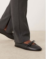 soft leather bow detail flat ballet pumps in black