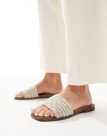 Owl beaded detail flat sandals in beige