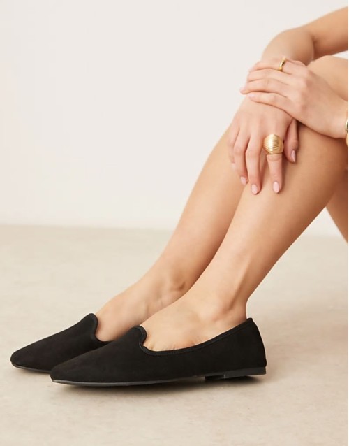 Wide Fit Lakeside ballet flats in black suedette