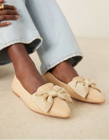 ‌Stylish Wide Fit Lake bow pointed ballet flats in natural raffia
