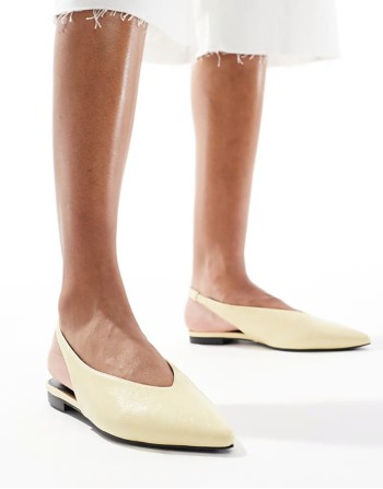 Lace sling back flat shoes in lemon