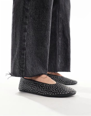 Lustre premium leather studded ballet in black