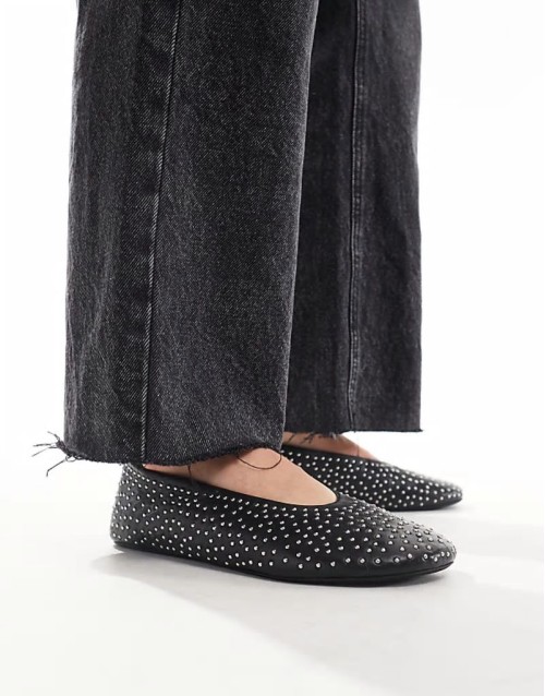 Lustre premium leather studded ballet in black