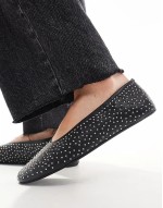 Lustre premium leather studded ballet in black