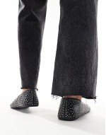 Lustre premium leather studded ballet in black