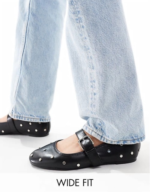Wide Fit Lou studded Mary Jane ballet in black