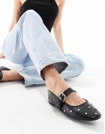 Wide Fit Lou studded Mary Jane ballet in black