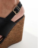 cross strap cork wedge sandal in black