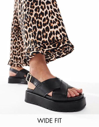 Wide Fit Frosty chunky two-part sandals in black
