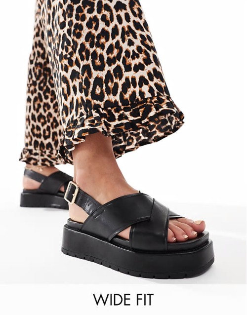 Wide Fit Frosty chunky two-part sandals in black