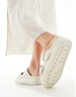 Wide Fit Freestyle flatform double buckle sandals in off-white