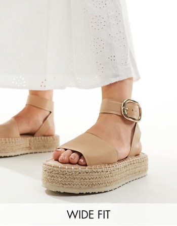 Wide Fit Jinny espadrille with oval buckle in camel