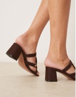 Howdy suedette stud detail caged mid heeled mules in chocolate