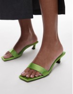 Inga square toe slip on mid heeled sandals in green