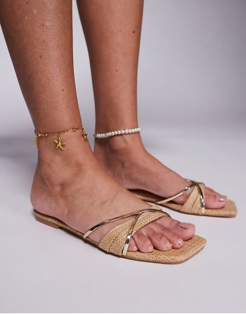 Simmi London Saffy square toe flat sandals in beige