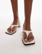 Indy toe post mid heeled sandals in off white croc